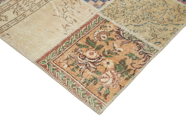 Kırk Yama Bej Patchwork Pamuk Yün El Dokuma Halısı 303x402 Agacan