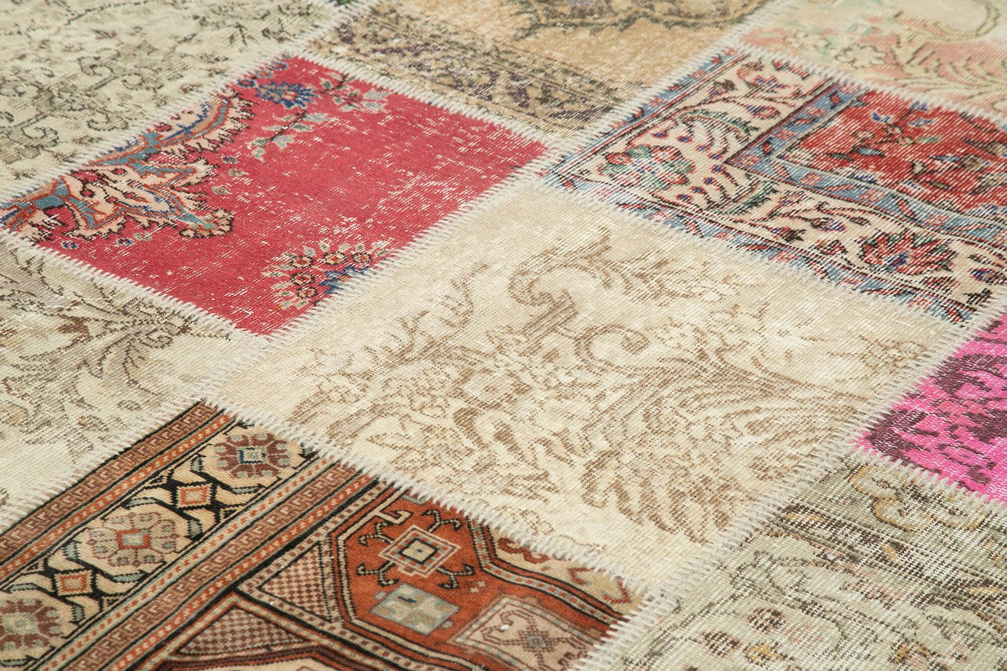 Kırk Yama Bej Patchwork Pamuk Yün El Dokuma Halısı 303x402 Agacan