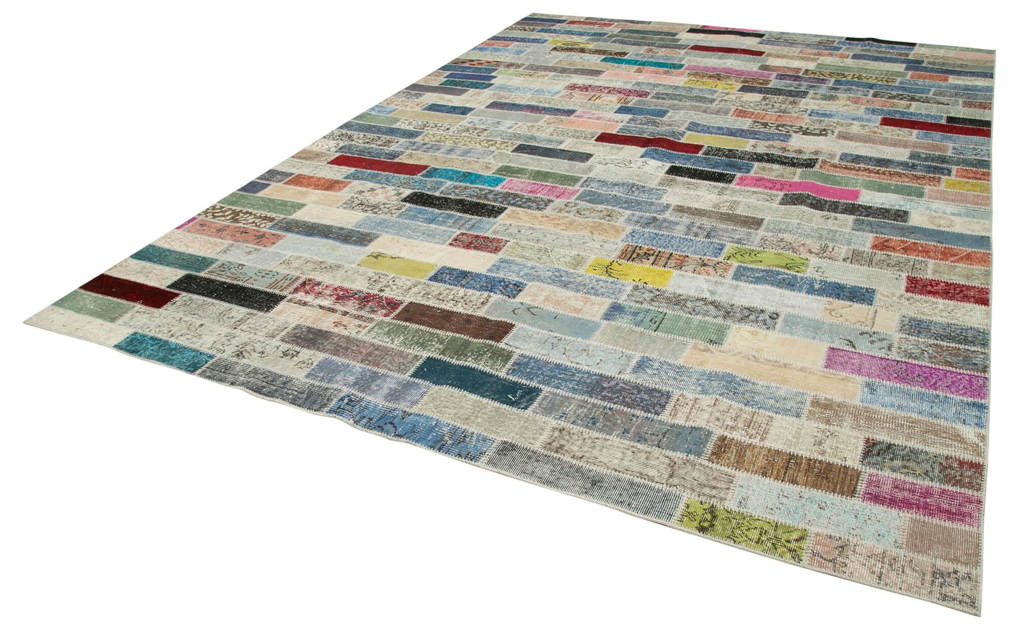 Kırk Yama Pembe Patchwork Pamuk Yün El Dokuma Halısı 300x407 Agacan