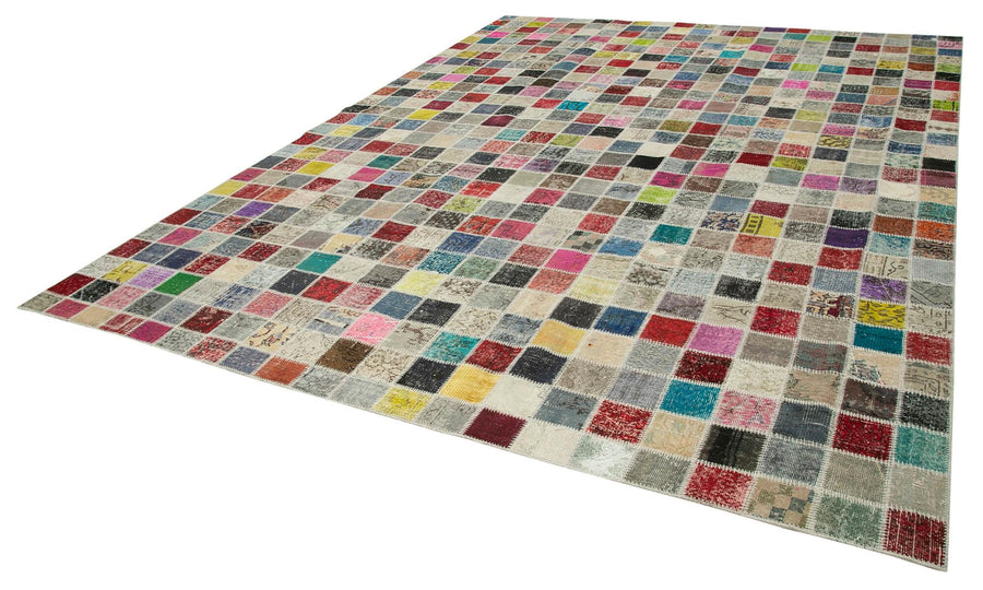 Kırk Yama Pembe Patchwork Pamuk Yün El Dokuma Halısı 300x400 Agacan