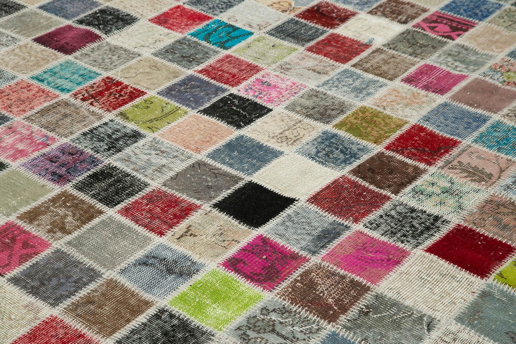 Kırk Yama Pembe Patchwork Pamuk Yün El Dokuma Halısı 300x400 Agacan