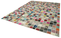 Kırk Yama Pembe Patchwork Pamuk Yün El Dokuma Halısı 300x400 Agacan