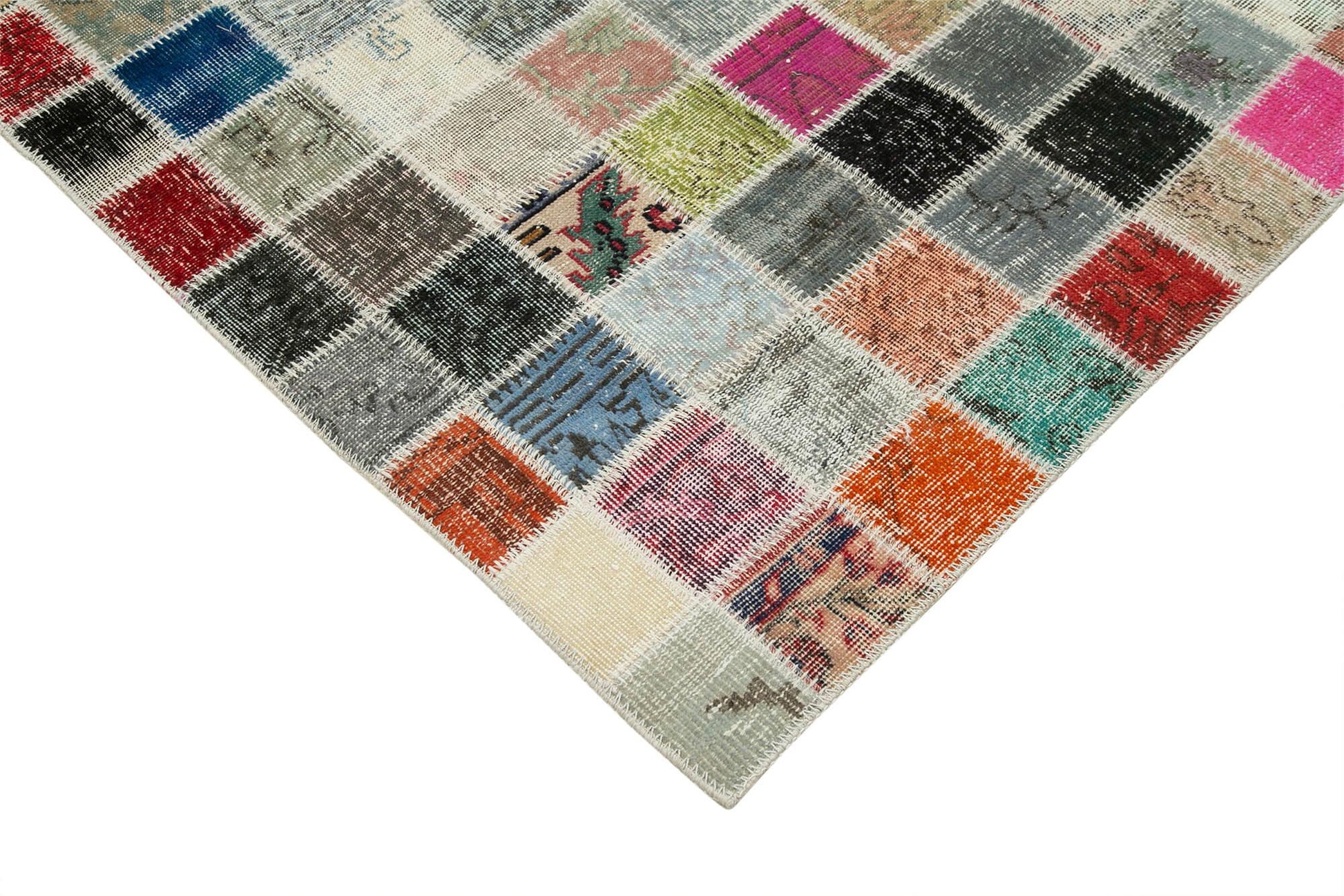 Kırk Yama Pembe Patchwork Pamuk Yün El Dokuma Halısı 300x400 Agacan