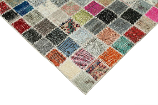 Kırk Yama Pembe Patchwork Pamuk Yün El Dokuma Halısı 300x400 Agacan