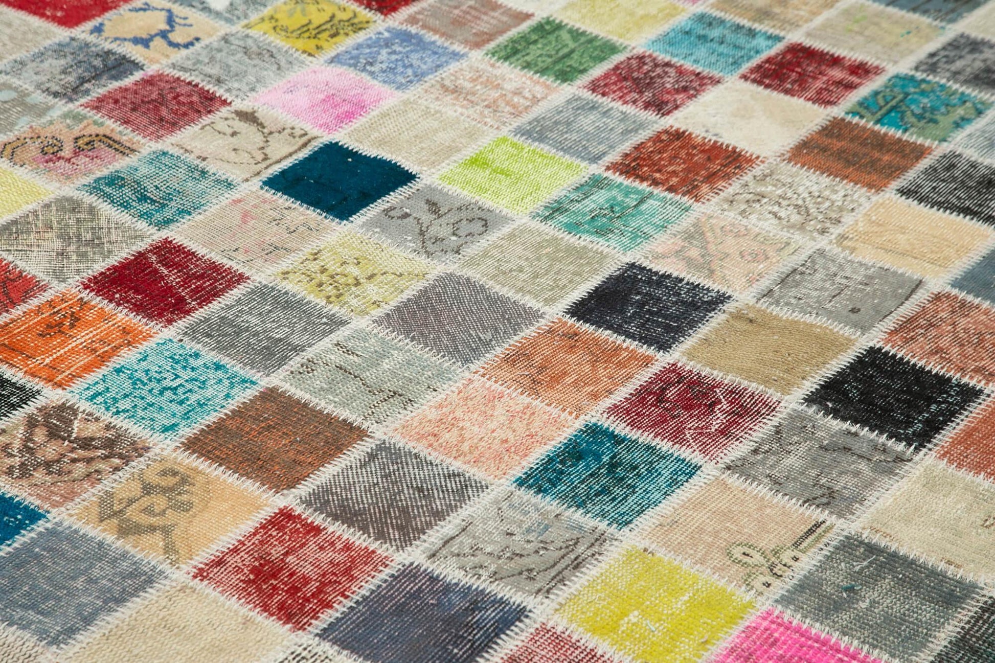 Kırk Yama Pembe Patchwork Pamuk Yün El Dokuma Halısı 300x400 Agacan