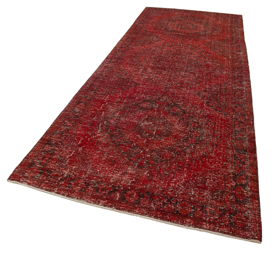 Zile Kırmızı Eskitme Pamuk Yün El Dokuma Halısı 145x387 Agacan