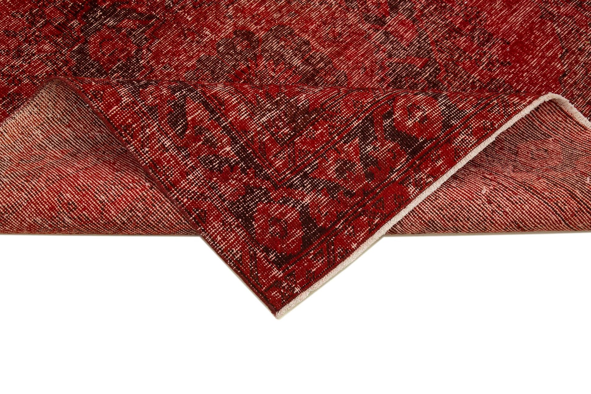Zile Kırmızı Eskitme Pamuk Yün El Dokuma Halısı 145x387 Agacan
