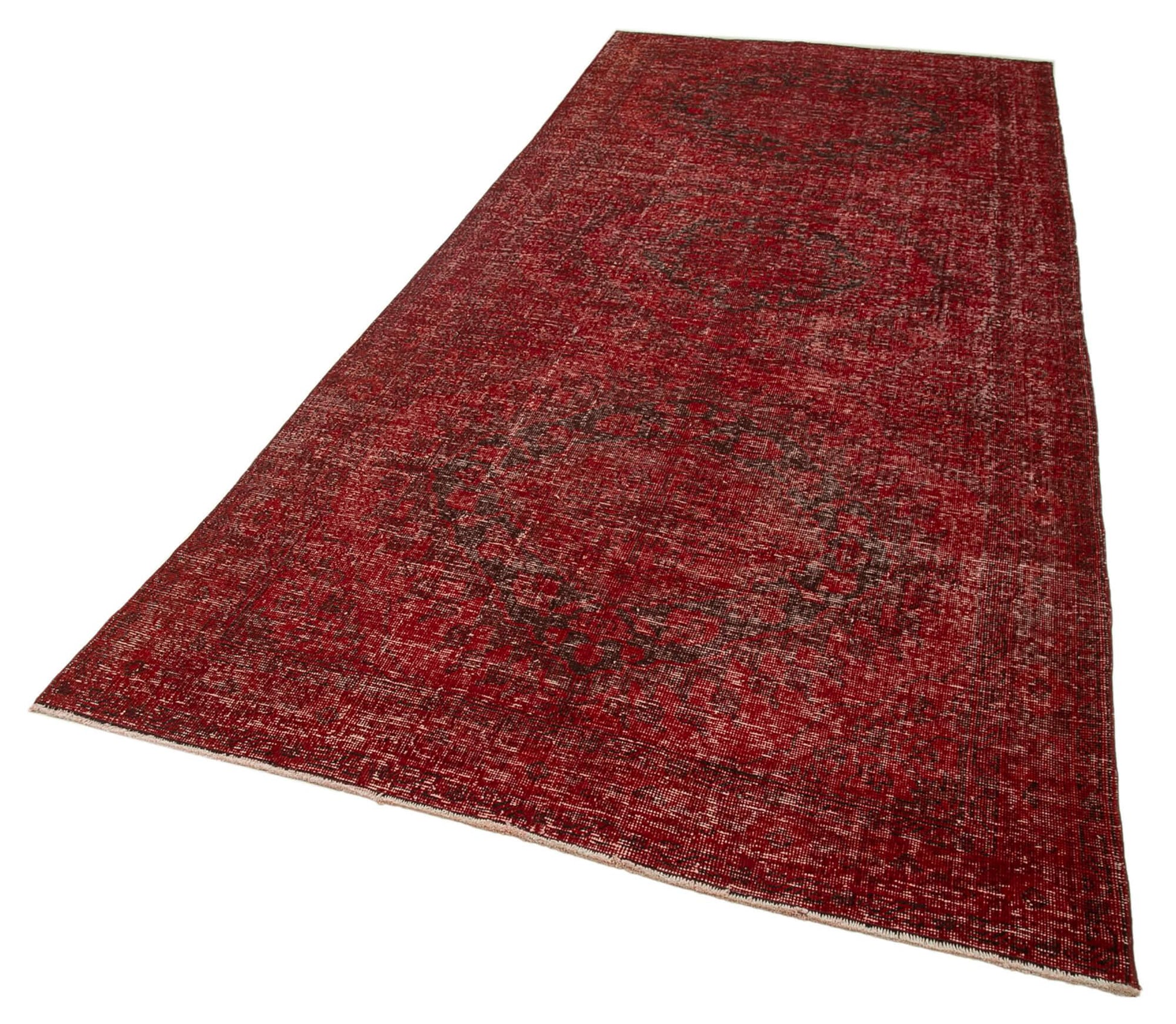 Zile Kırmızı Eskitme Pamuk Yün El Dokuma Halısı 150x361 Agacan