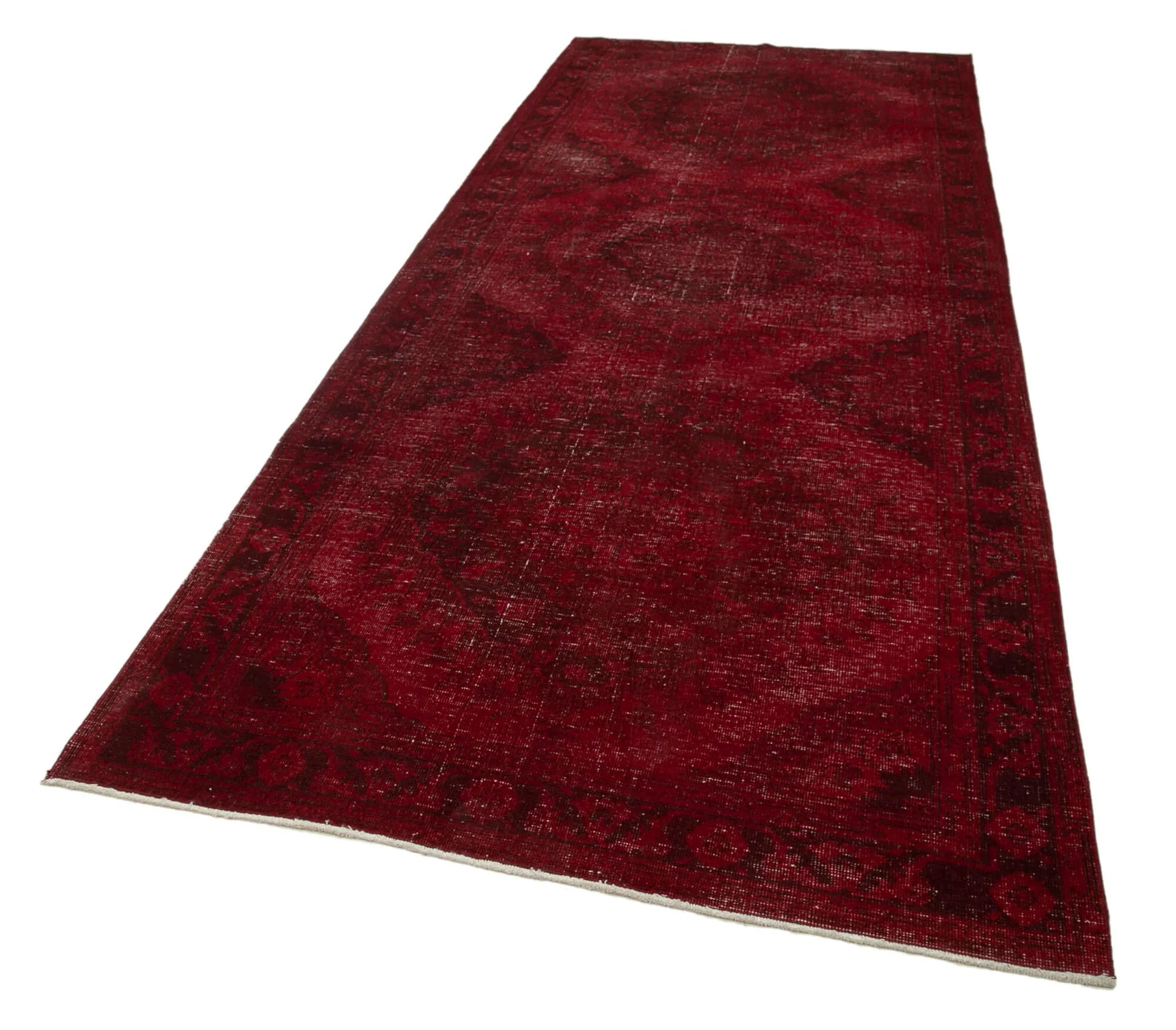 Zile Kırmızı Eskitme Pamuk Yün El Dokuma Halısı 144x374 Agacan