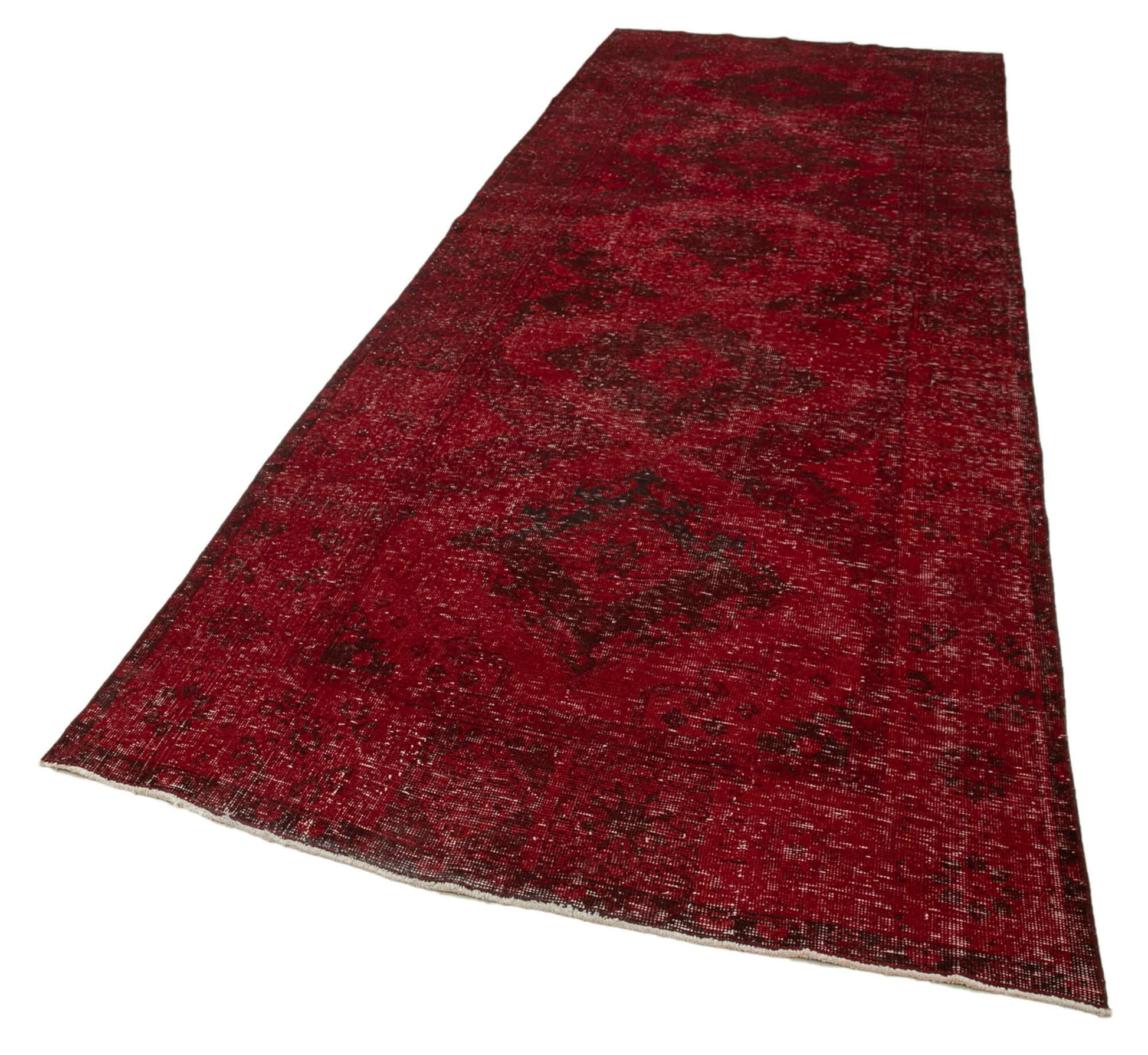 Zile Kırmızı Eskitme Pamuk Yün El Dokuma Halısı 143x395 Agacan