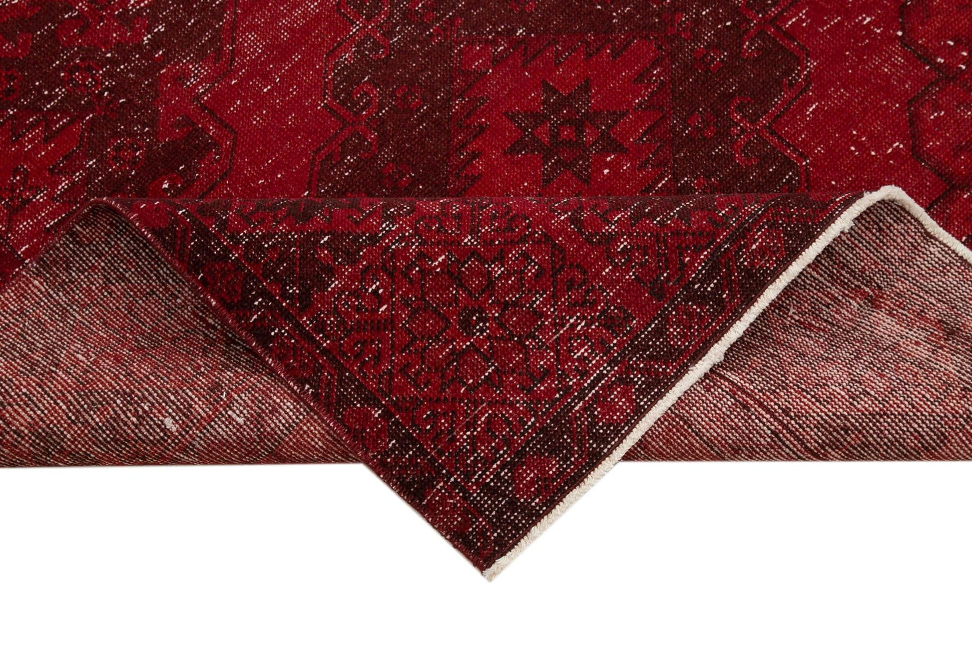 Zile Kırmızı Eskitme Pamuk Yün El Dokuma Halısı 143x395 Agacan