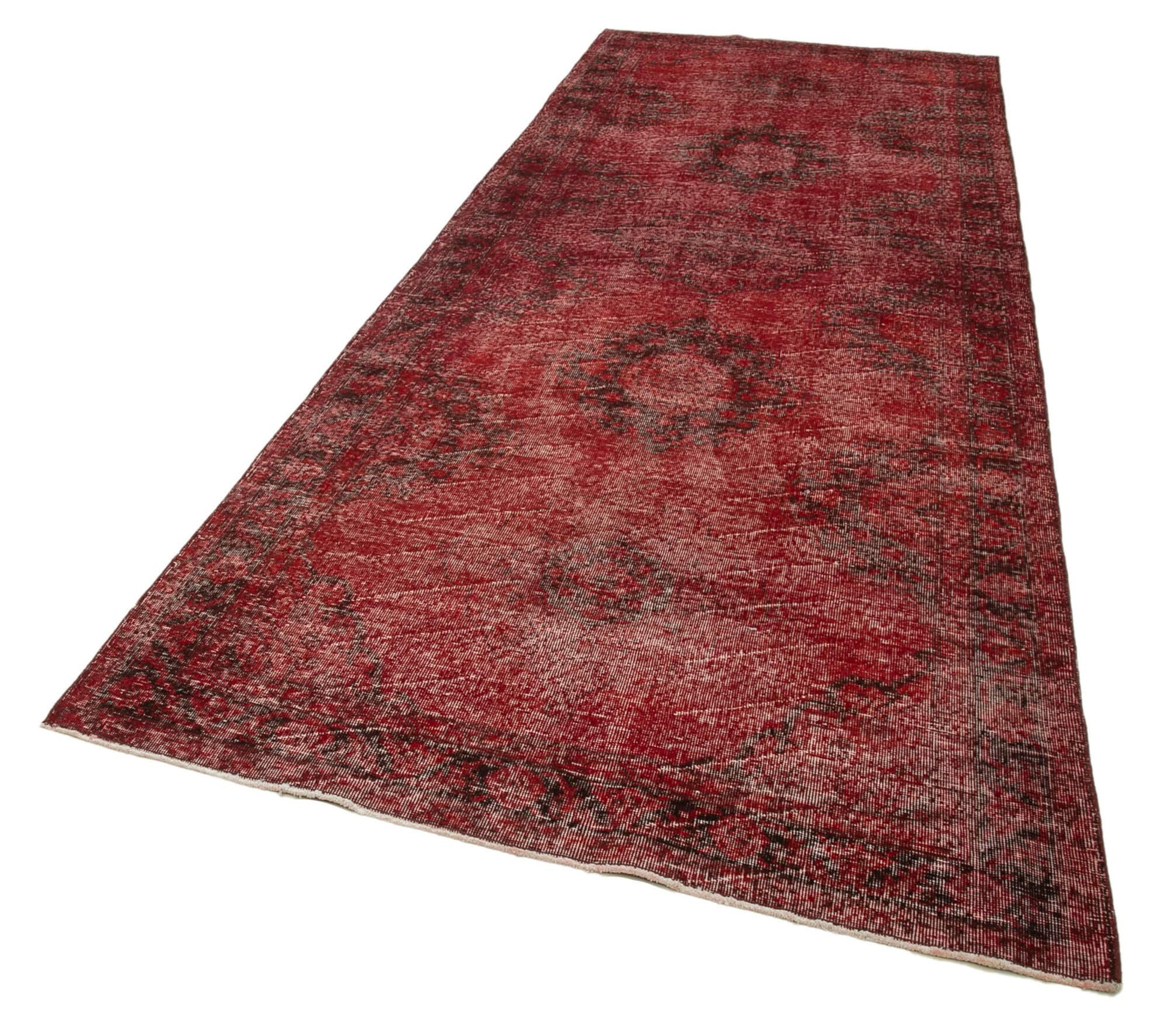 Zile Kırmızı Eskitme Pamuk Yün El Dokuma Halısı 146x390 Agacan