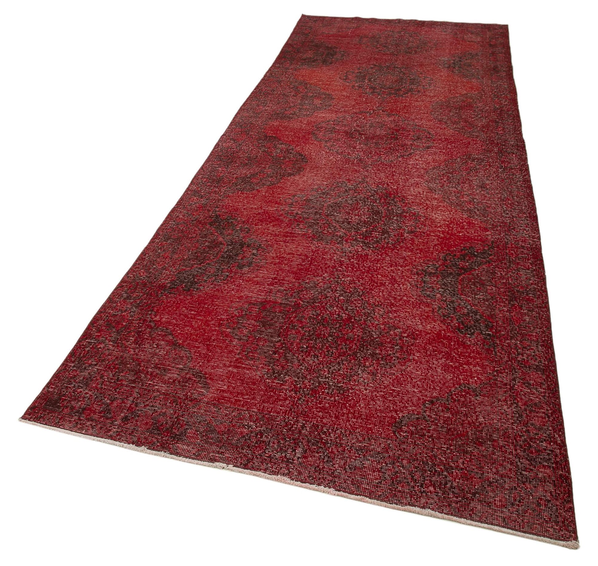 Zile Kırmızı Eskitme Pamuk Yün El Dokuma Halısı 140x400 Agacan