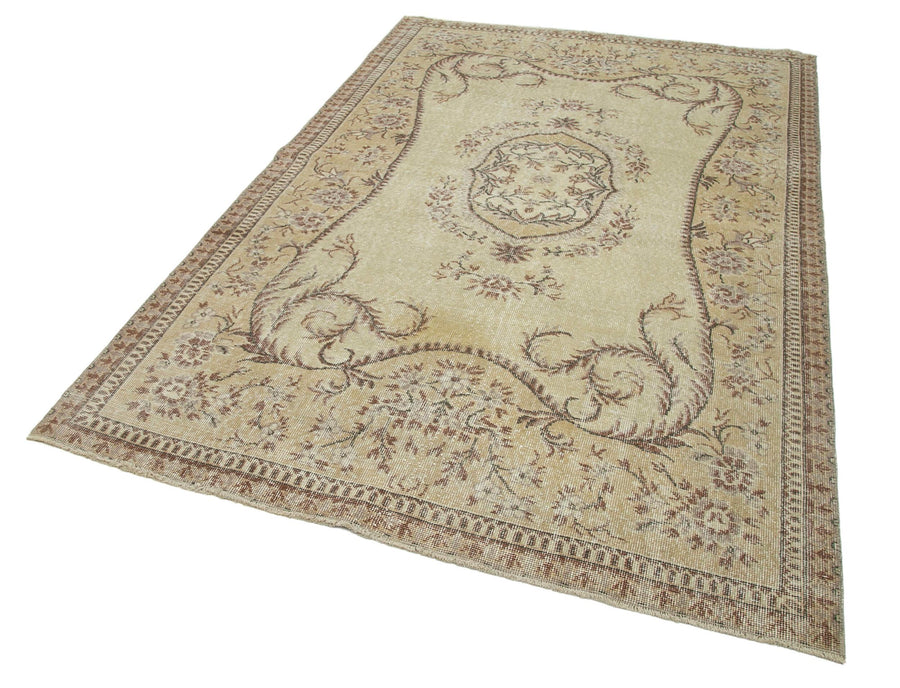 Vintage Bej Eskitme Pamuk Yün El Dokuma Halısı 167x253 Agacan