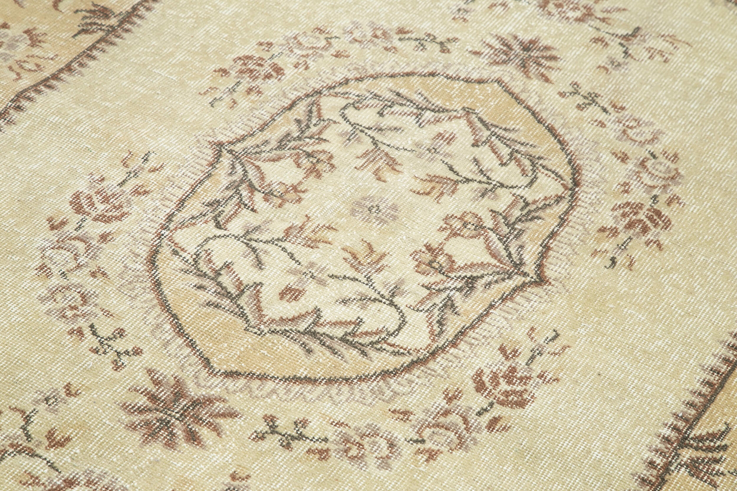 Vintage Bej Eskitme Pamuk Yün El Dokuma Halısı 167x253 Agacan