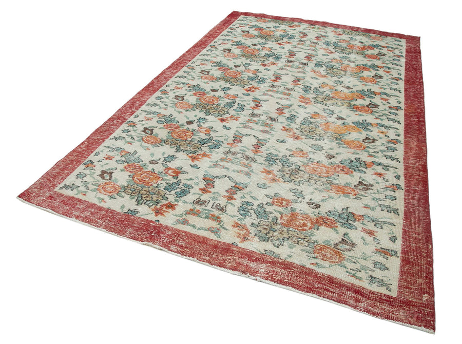 Vintage Bej Eskitme Pamuk Yün El Dokuma Halısı 188x295 Agacan