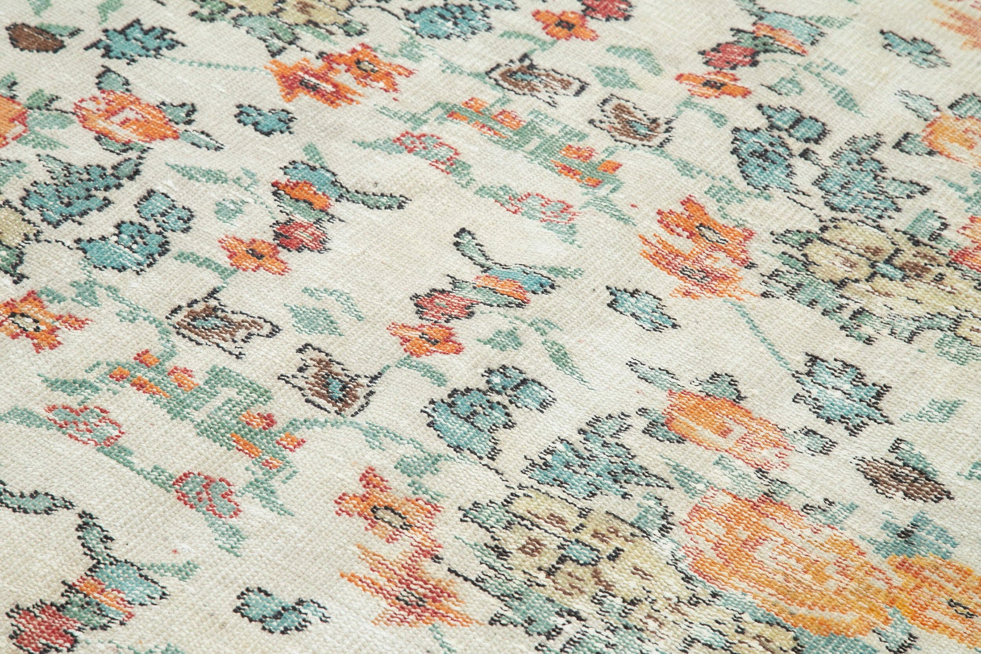 Vintage Bej Eskitme Pamuk Yün El Dokuma Halısı 188x295 Agacan