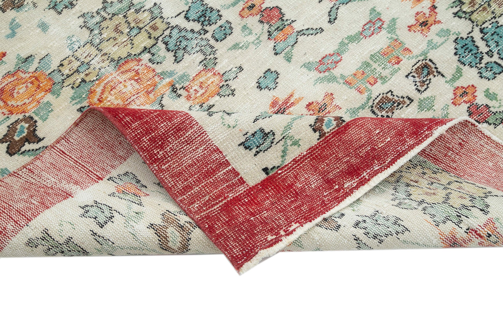 Vintage Bej Eskitme Pamuk Yün El Dokuma Halısı 188x295 Agacan