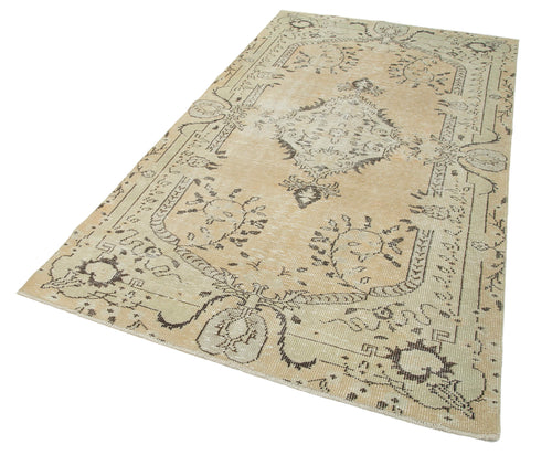 Vintage Bej Eskitme Pamuk Yün El Dokuma Halısı 144x257 Agacan