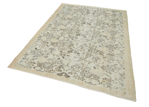 Vintage Bej Eskitme Pamuk Yün El Dokuma Halısı 166x231 Agacan