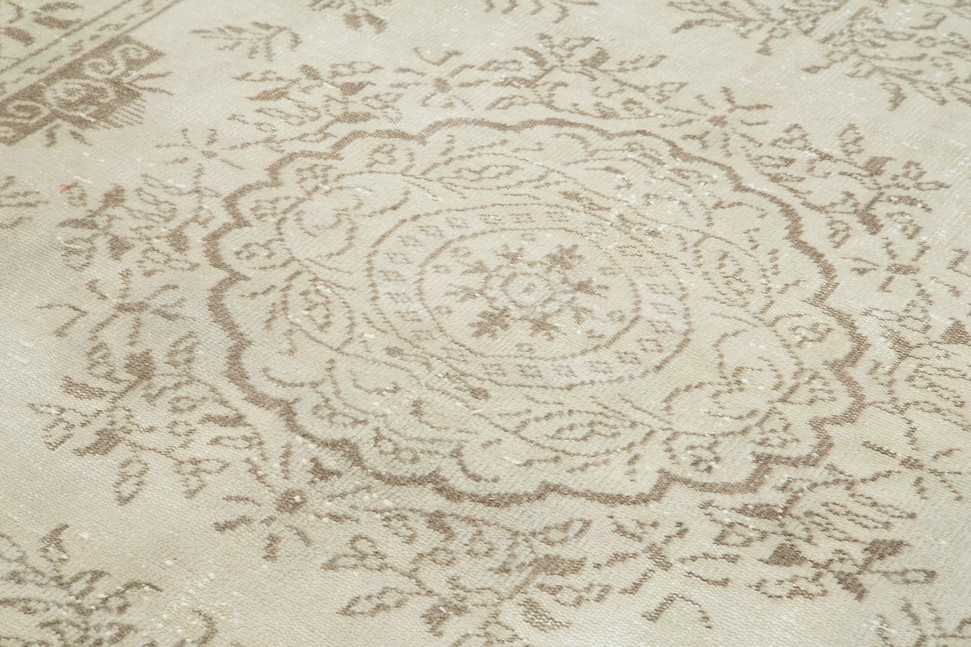 Vintage Bej Eskitme Pamuk Yün El Dokuma Halısı 190x308 Agacan