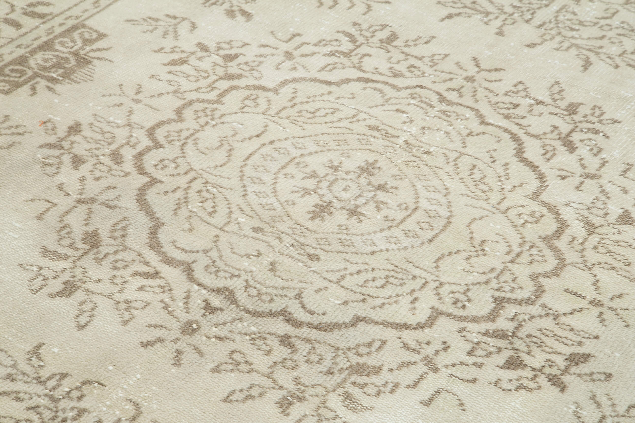 Vintage Bej Eskitme Pamuk Yün El Dokuma Halısı 190x308 Agacan