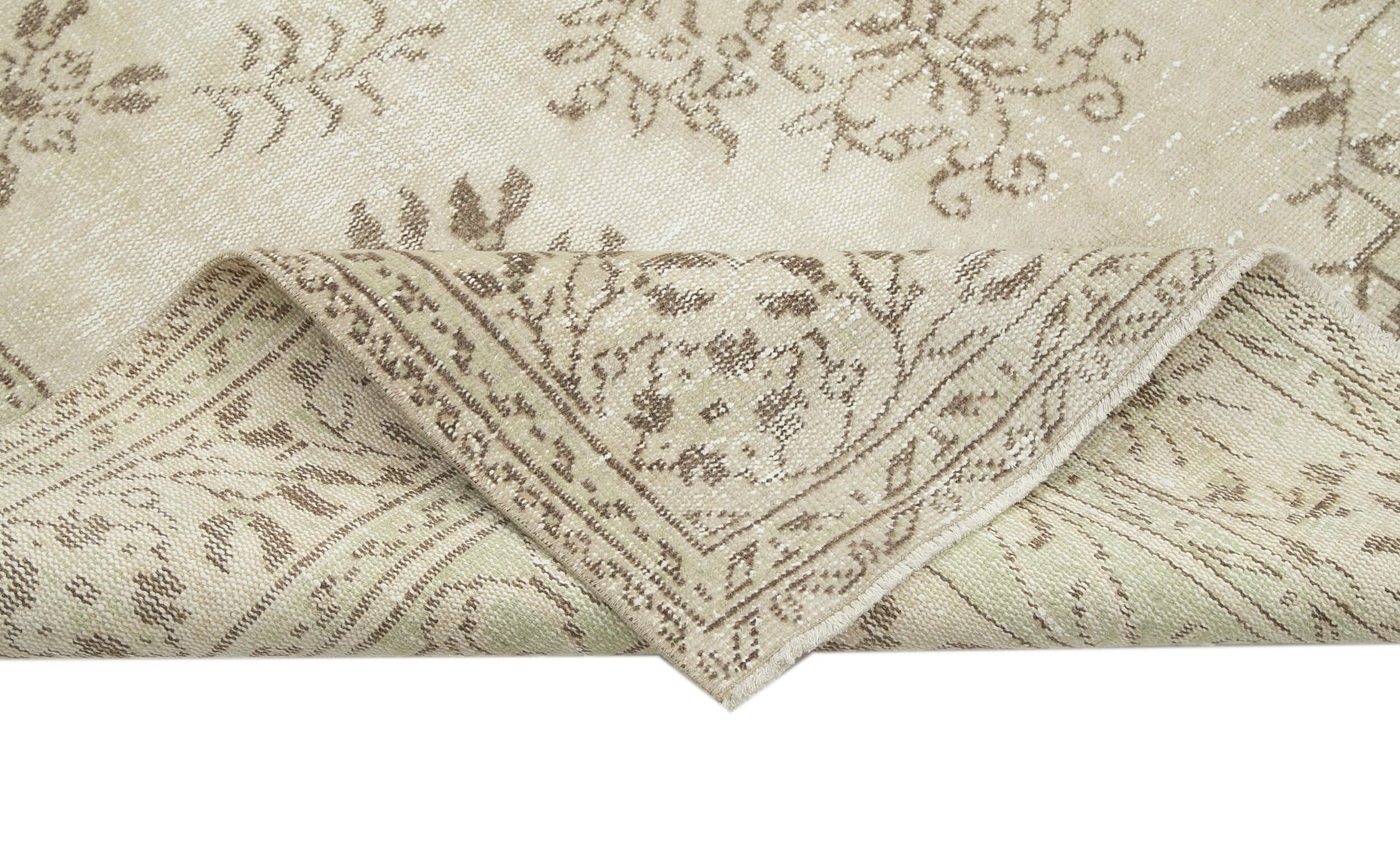 Vintage Bej Eskitme Pamuk Yün El Dokuma Halısı 190x308 Agacan