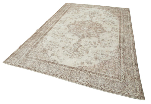 Vintage Bej Eskitme Pamuk Yün El Dokuma Halısı 198x300 Agacan