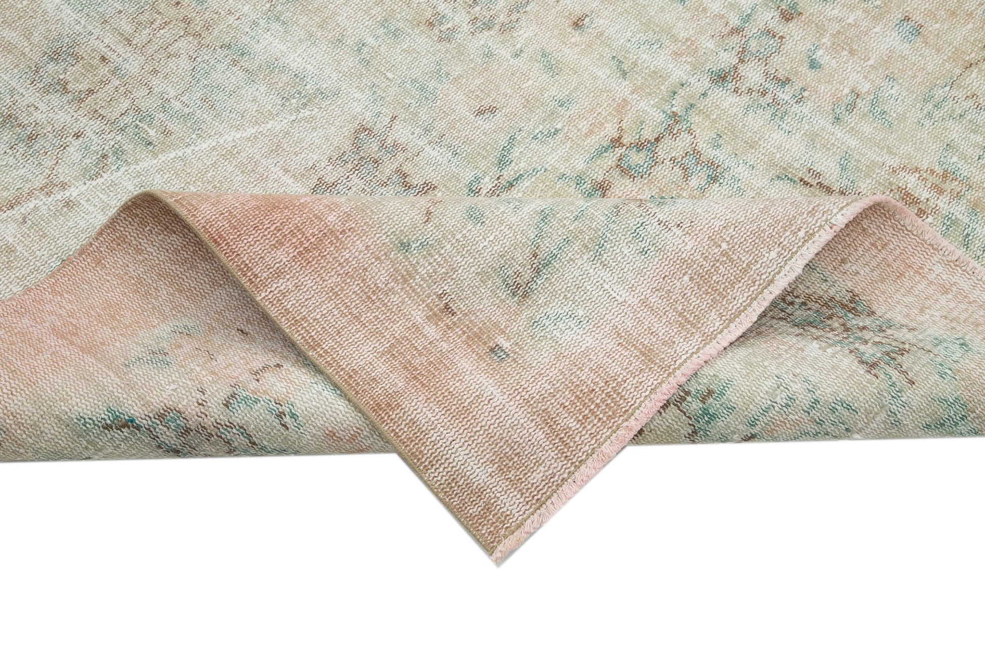 Vintage Bej Eskitme Pamuk Yün El Dokuma Halısı 176x280 Agacan