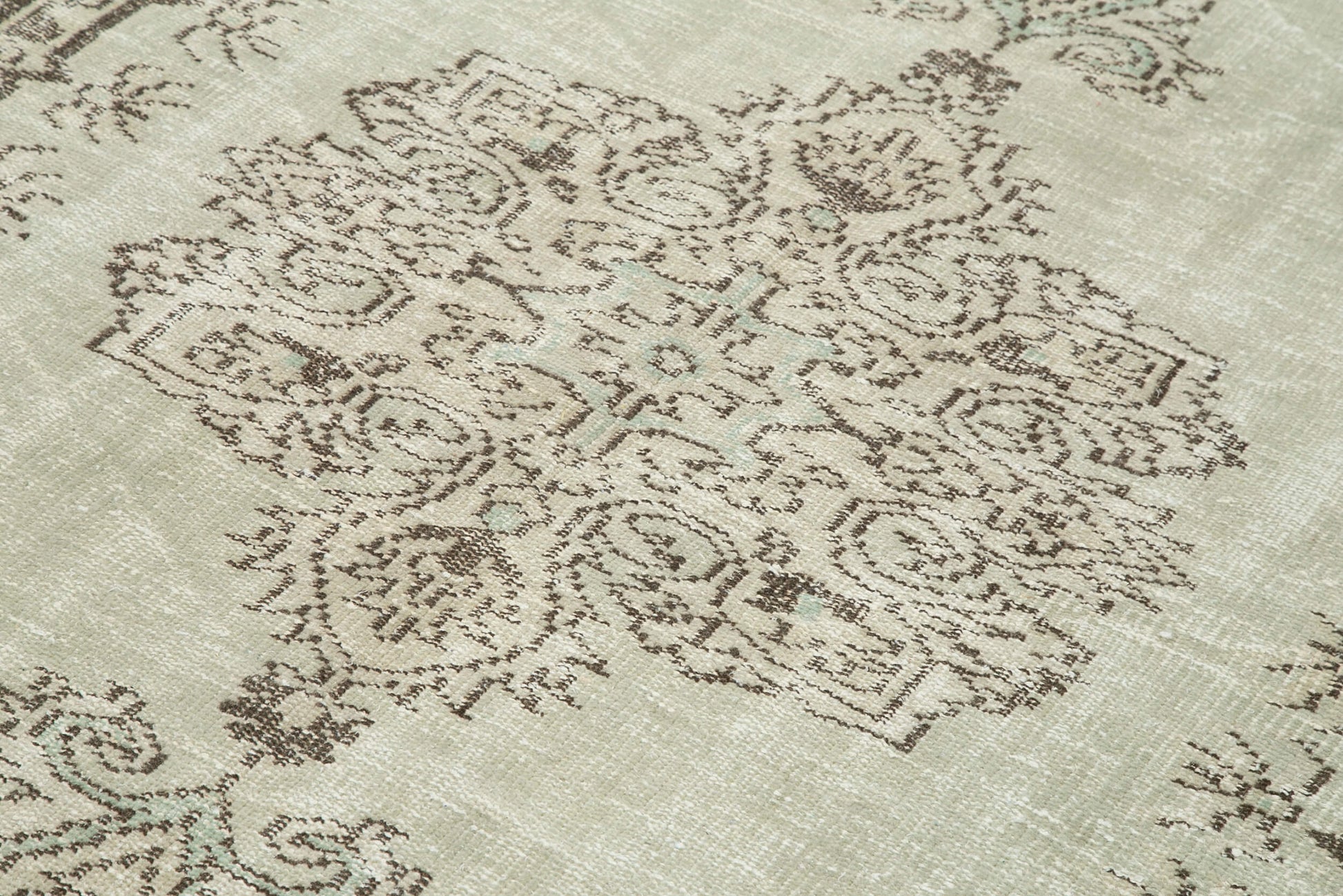 Vintage Bej Eskitme Pamuk Yün El Dokuma Halısı 171x278 Agacan