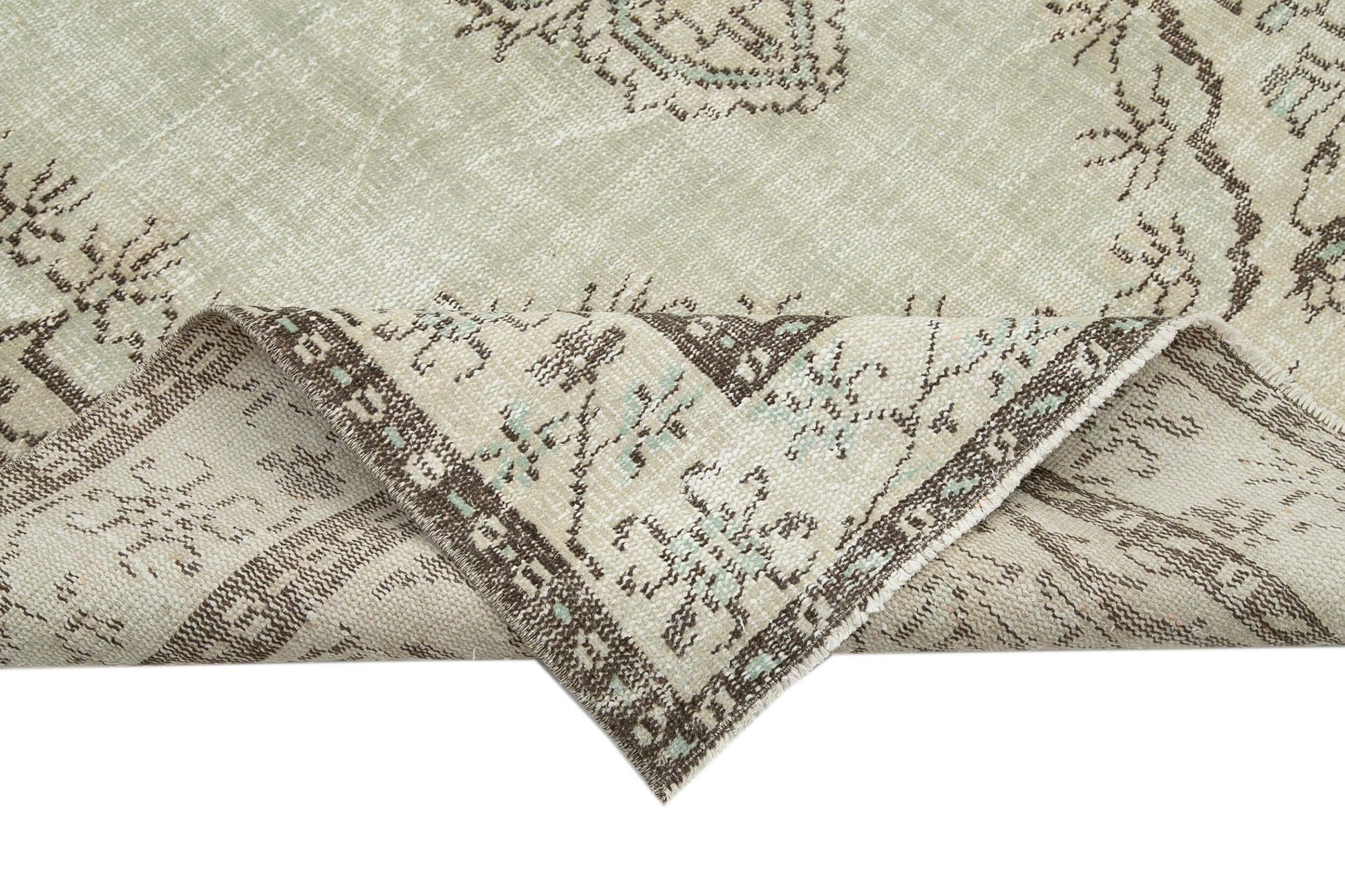 Vintage Bej Eskitme Pamuk Yün El Dokuma Halısı 171x278 Agacan