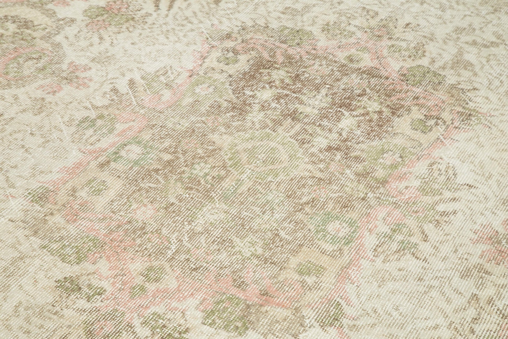 Vintage Bej Eskitme Pamuk Yün El Dokuma Halısı 182x330 Agacan