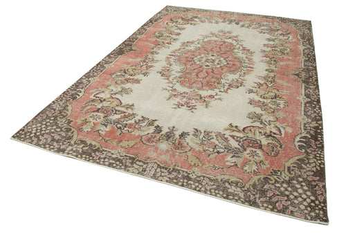 Vintage Bej Eskitme Pamuk Yün El Dokuma Halısı 208x316 Agacan