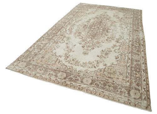 Vintage Bej Eskitme Pamuk Yün El Dokuma Halısı 198x323 Agacan