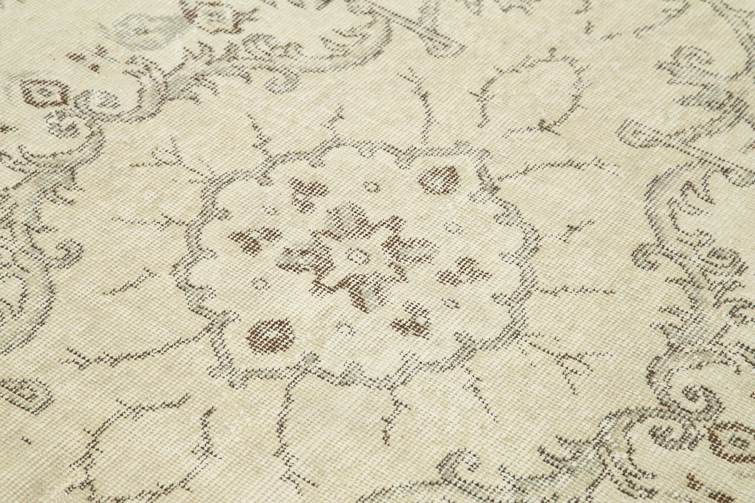 Vintage Bej Eskitme Pamuk Yün El Dokuma Halısı 208x302 Agacan