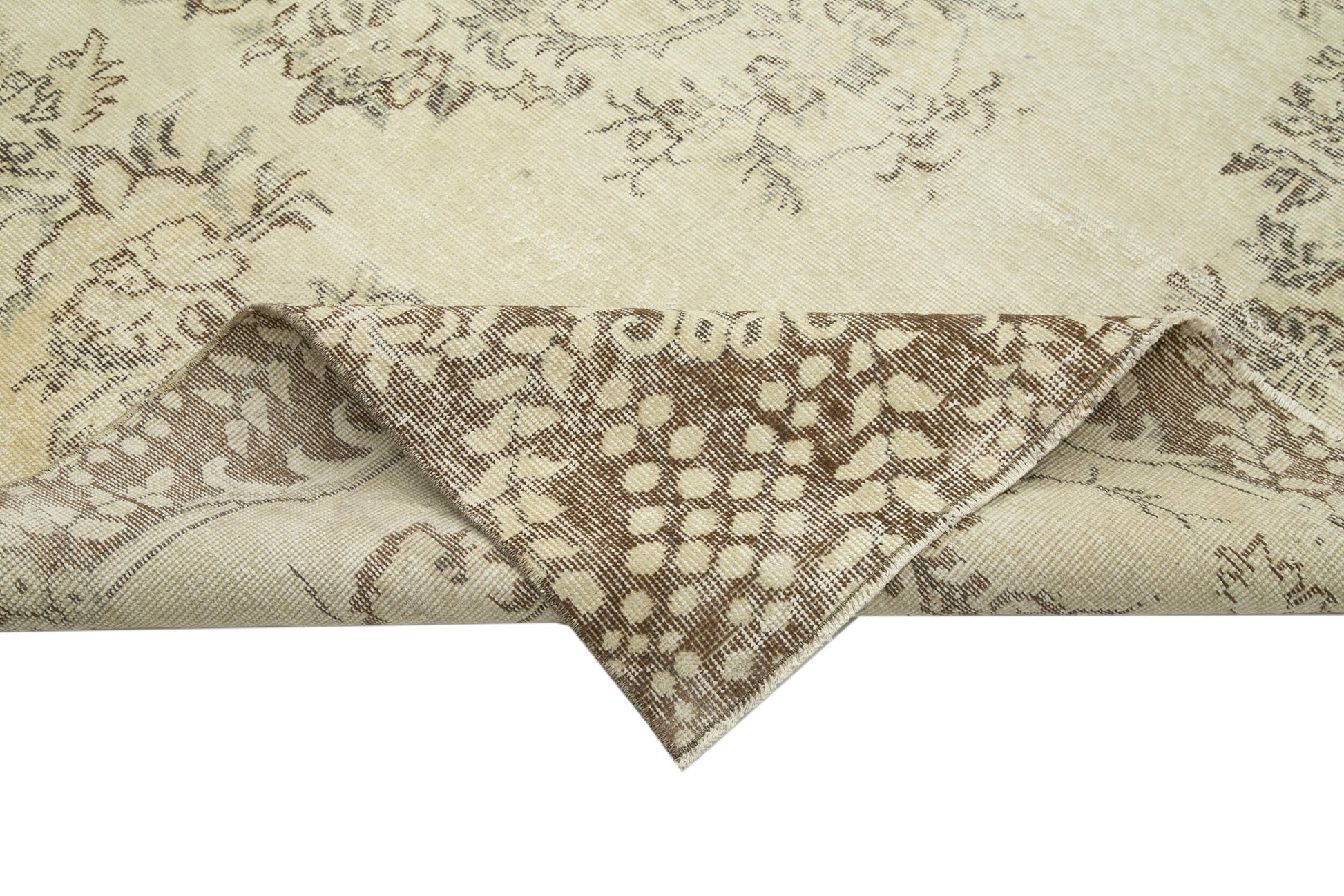 Vintage Bej Eskitme Pamuk Yün El Dokuma Halısı 208x302 Agacan