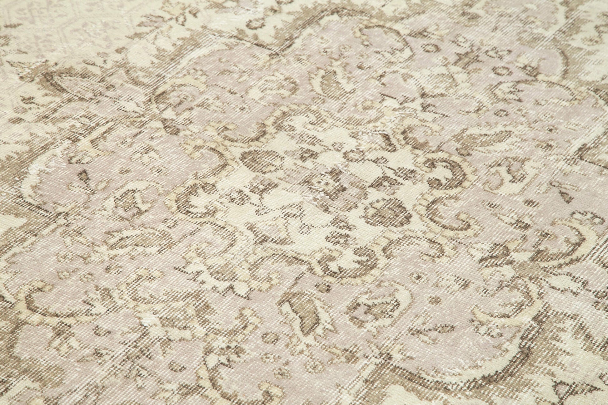 Vintage Bej Eskitme Pamuk Yün El Dokuma Halısı 206x314 Agacan