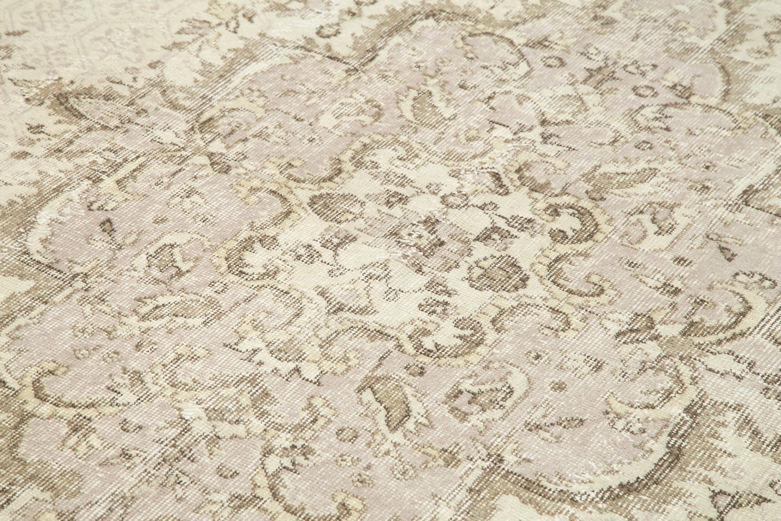 Vintage Bej Eskitme Pamuk Yün El Dokuma Halısı 206x314 Agacan