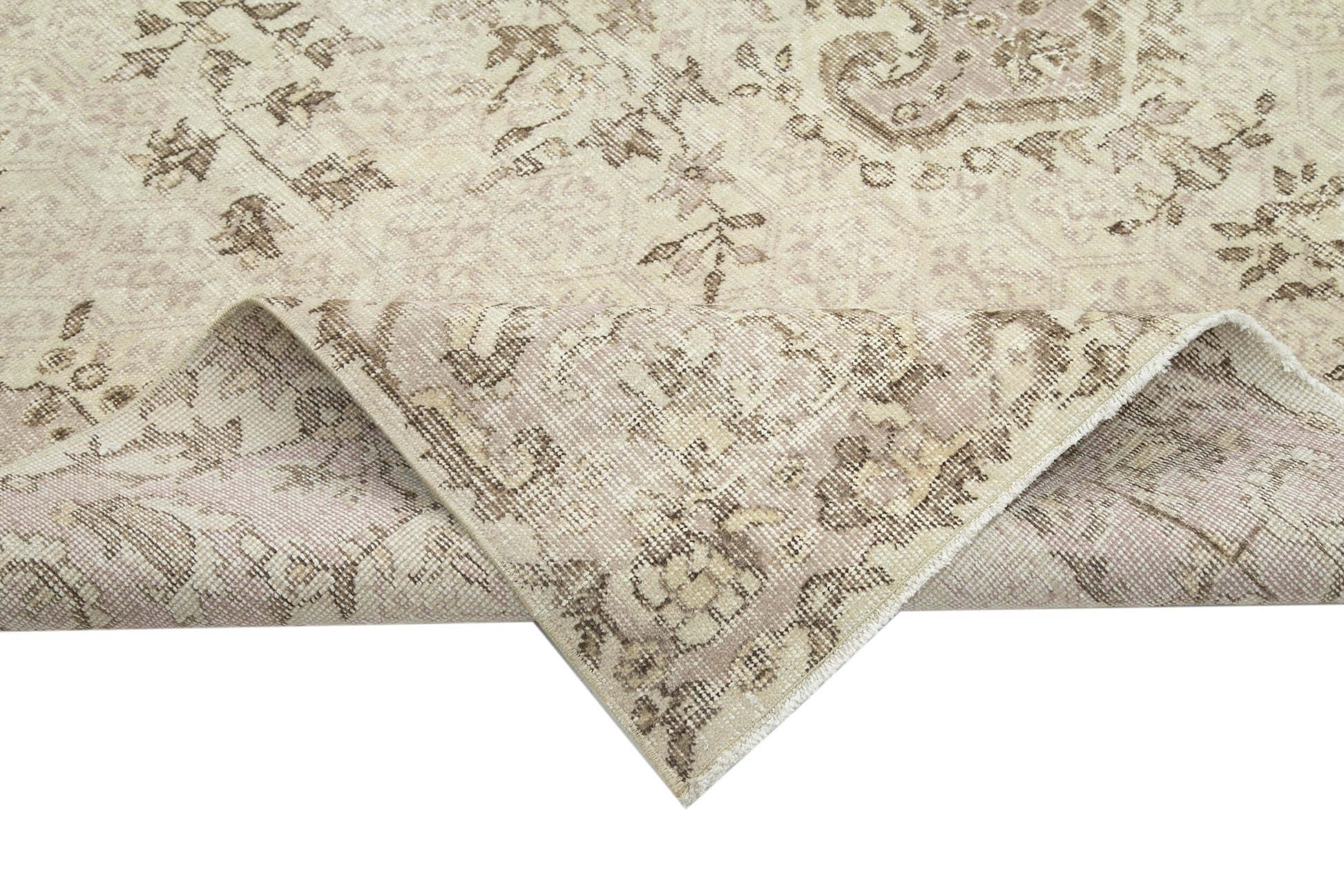 Vintage Bej Eskitme Pamuk Yün El Dokuma Halısı 206x314 Agacan