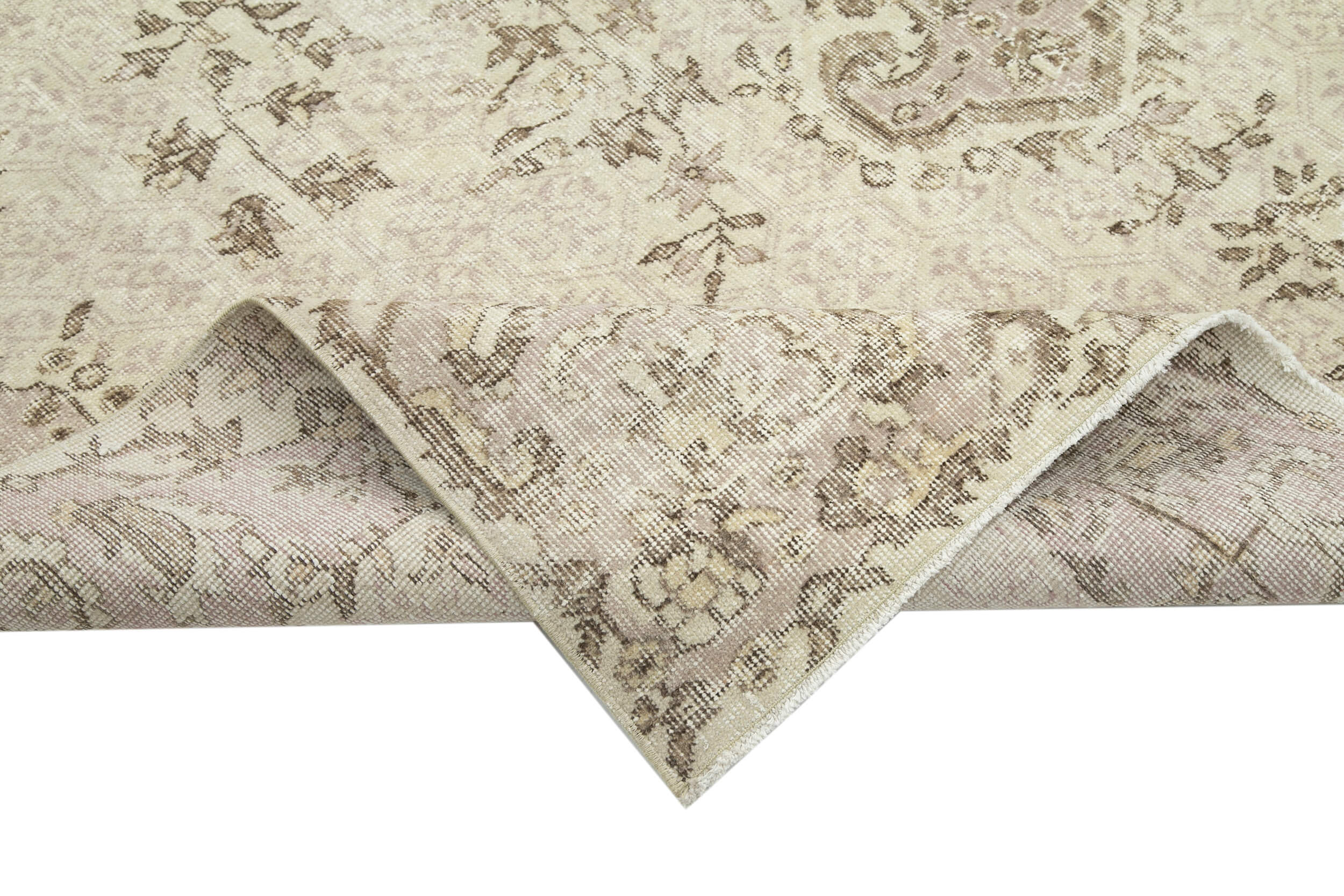 Vintage Bej Eskitme Pamuk Yün El Dokuma Halısı 206x314 Agacan