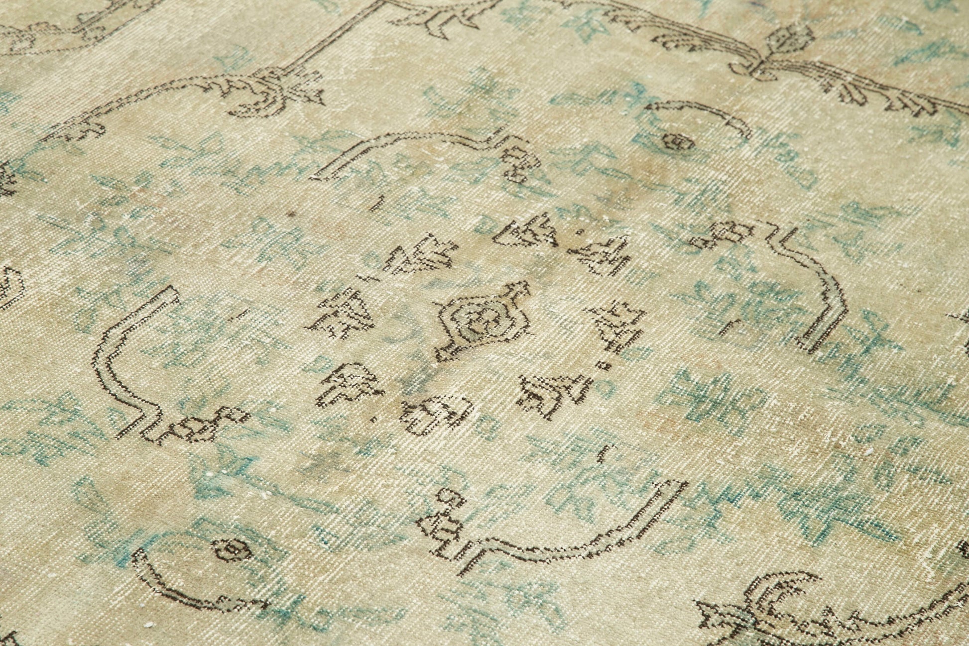 Vintage Bej Eskitme Pamuk Yün El Dokuma Halısı 218x320 Agacan