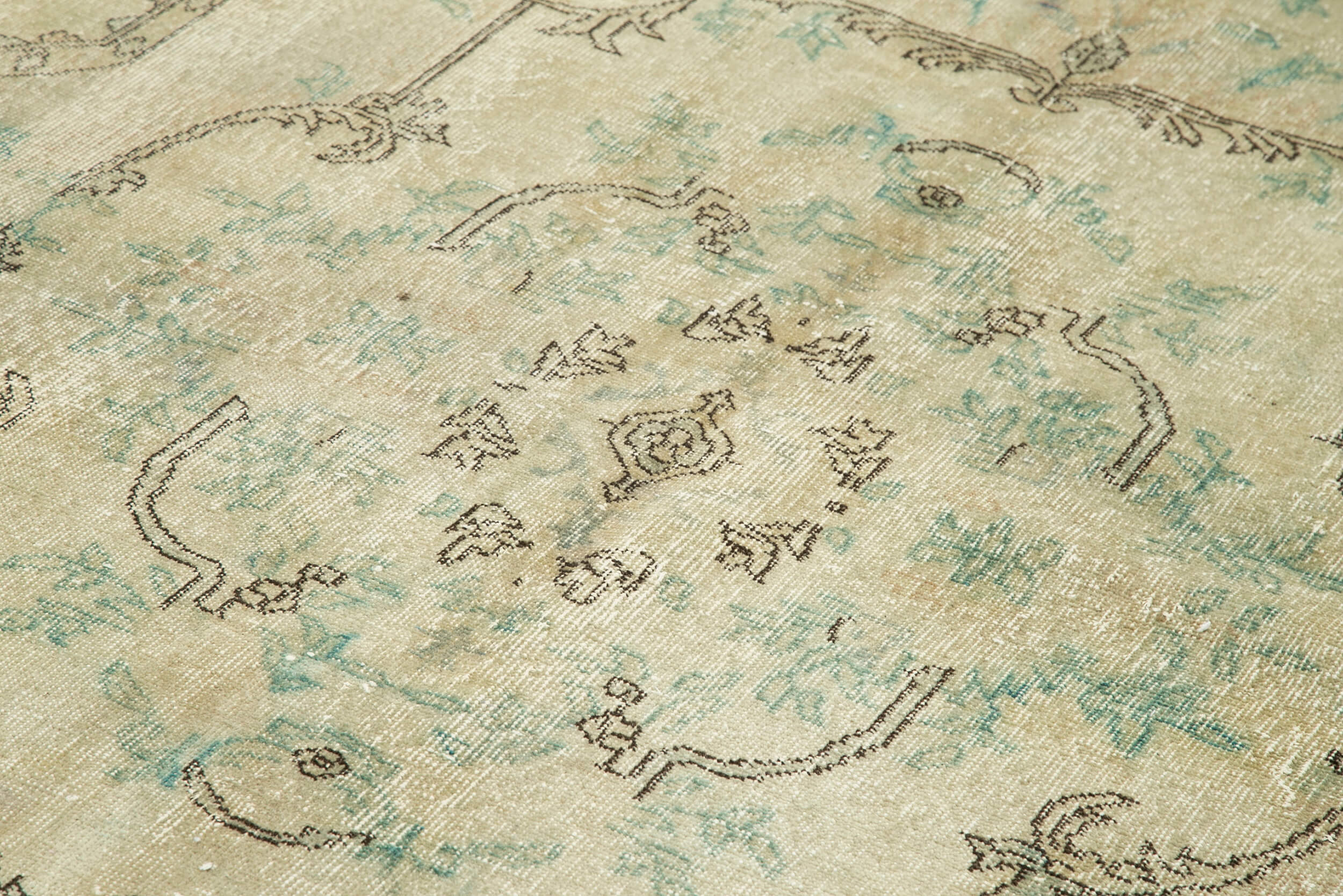 Vintage Bej Eskitme Pamuk Yün El Dokuma Halısı 218x320 Agacan