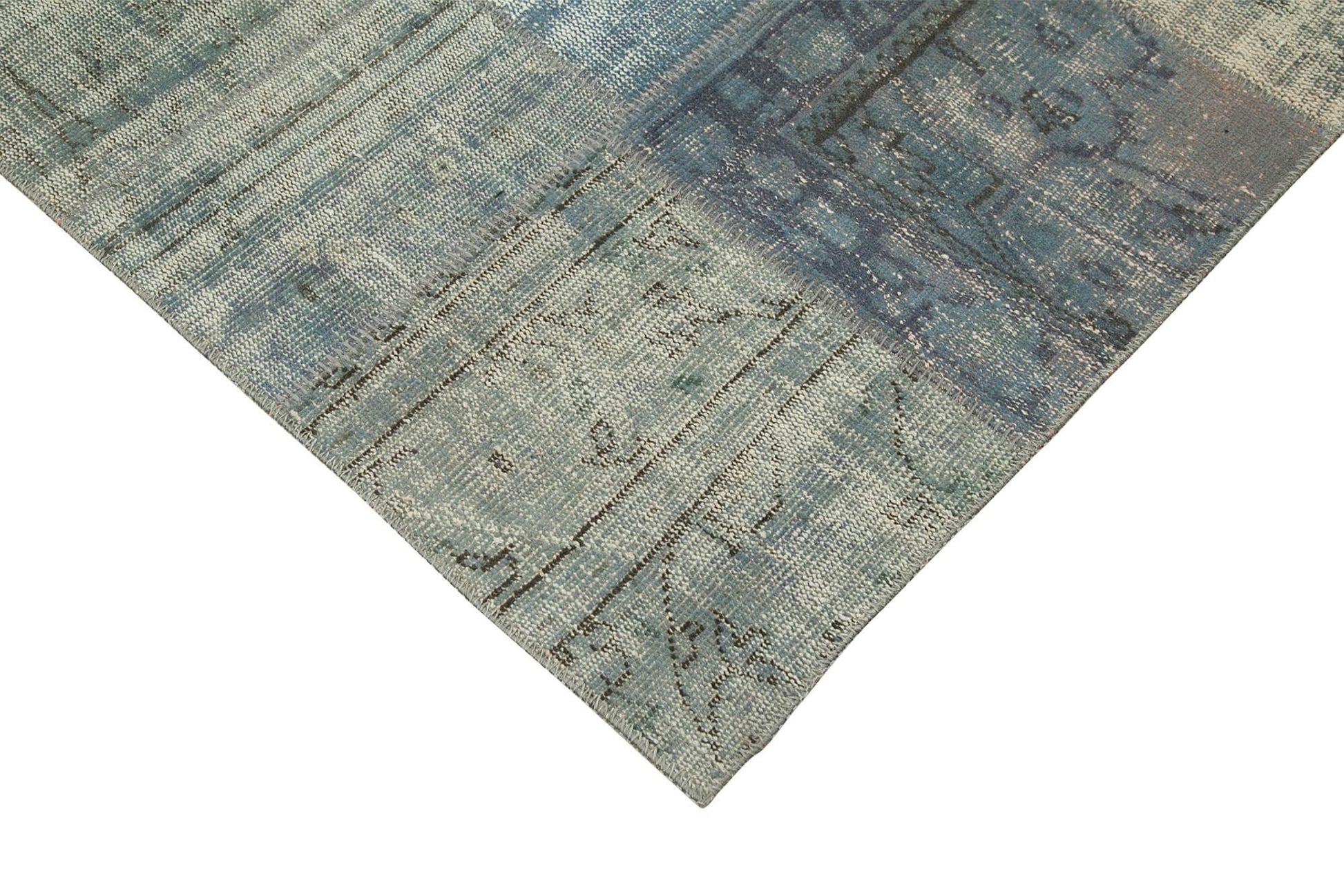 Kırk Yama Mavi Patchwork Pamuk Yün El Dokuma Halısı 250x350 Agacan