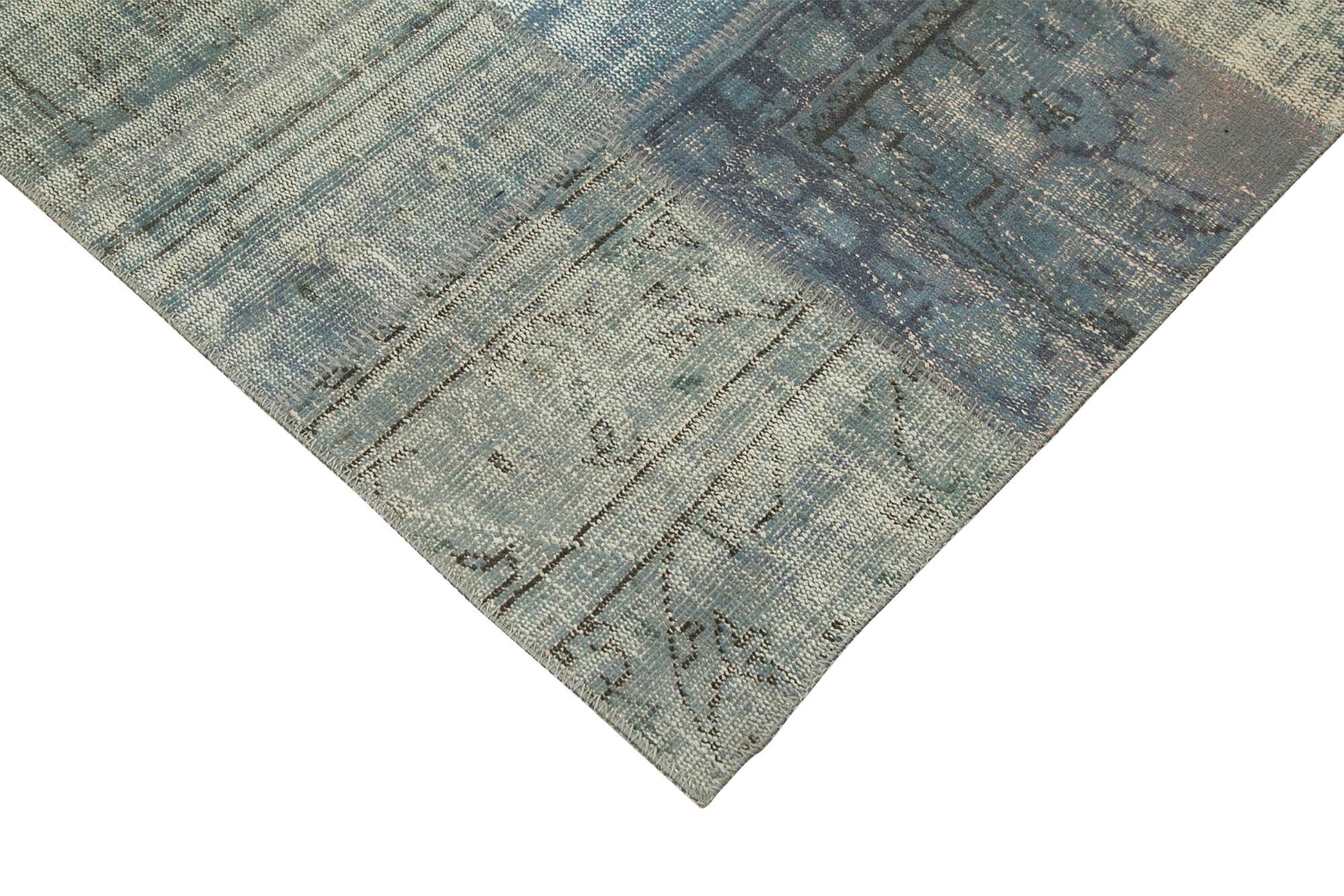 Kırk Yama Mavi Patchwork Pamuk Yün El Dokuma Halısı 250x350 Agacan