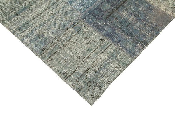 Kırk Yama Mavi Patchwork Pamuk Yün El Dokuma Halısı 250x350 Agacan