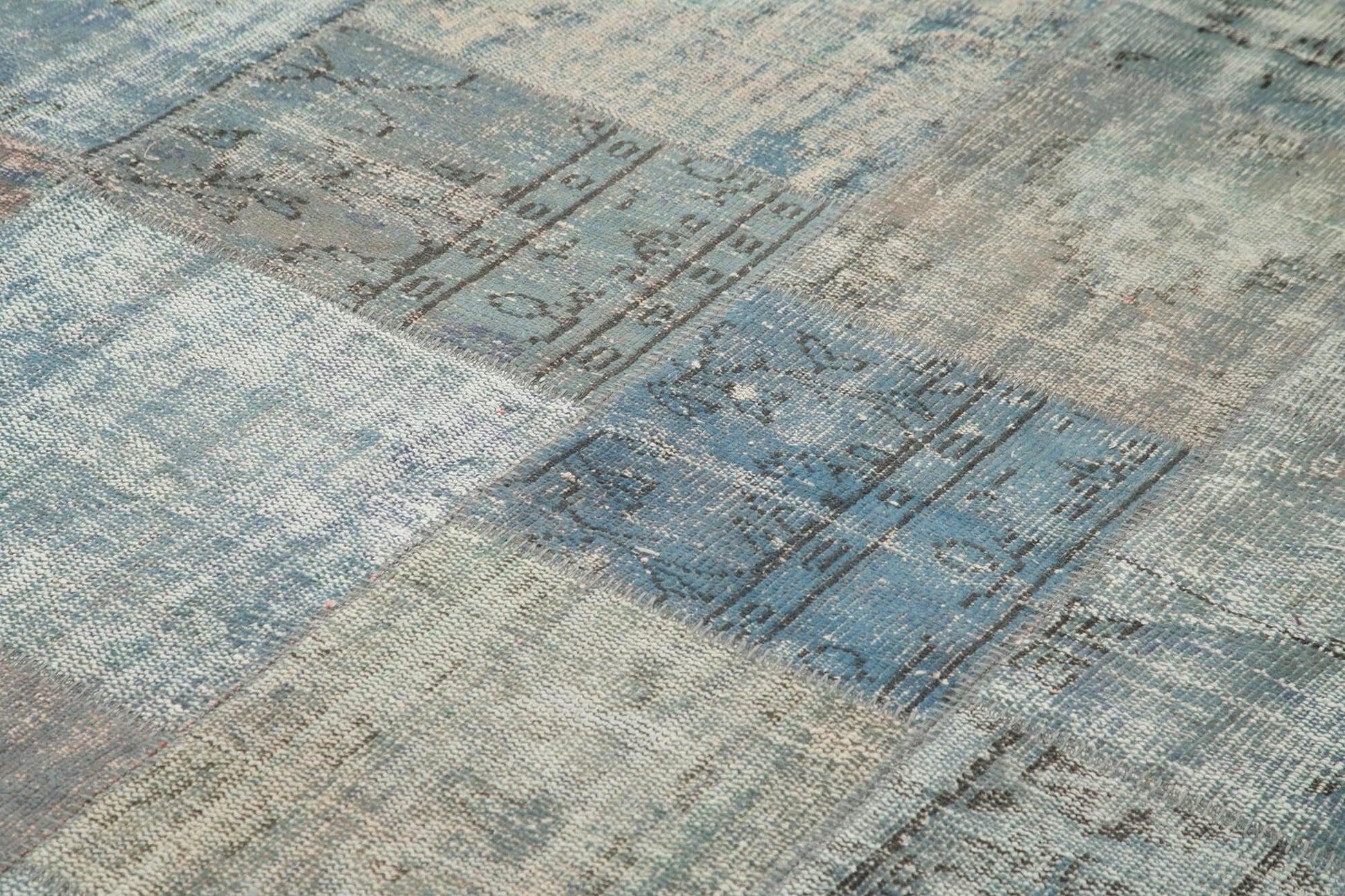 Kırk Yama Mavi Patchwork Pamuk Yün El Dokuma Halısı 250x350 Agacan