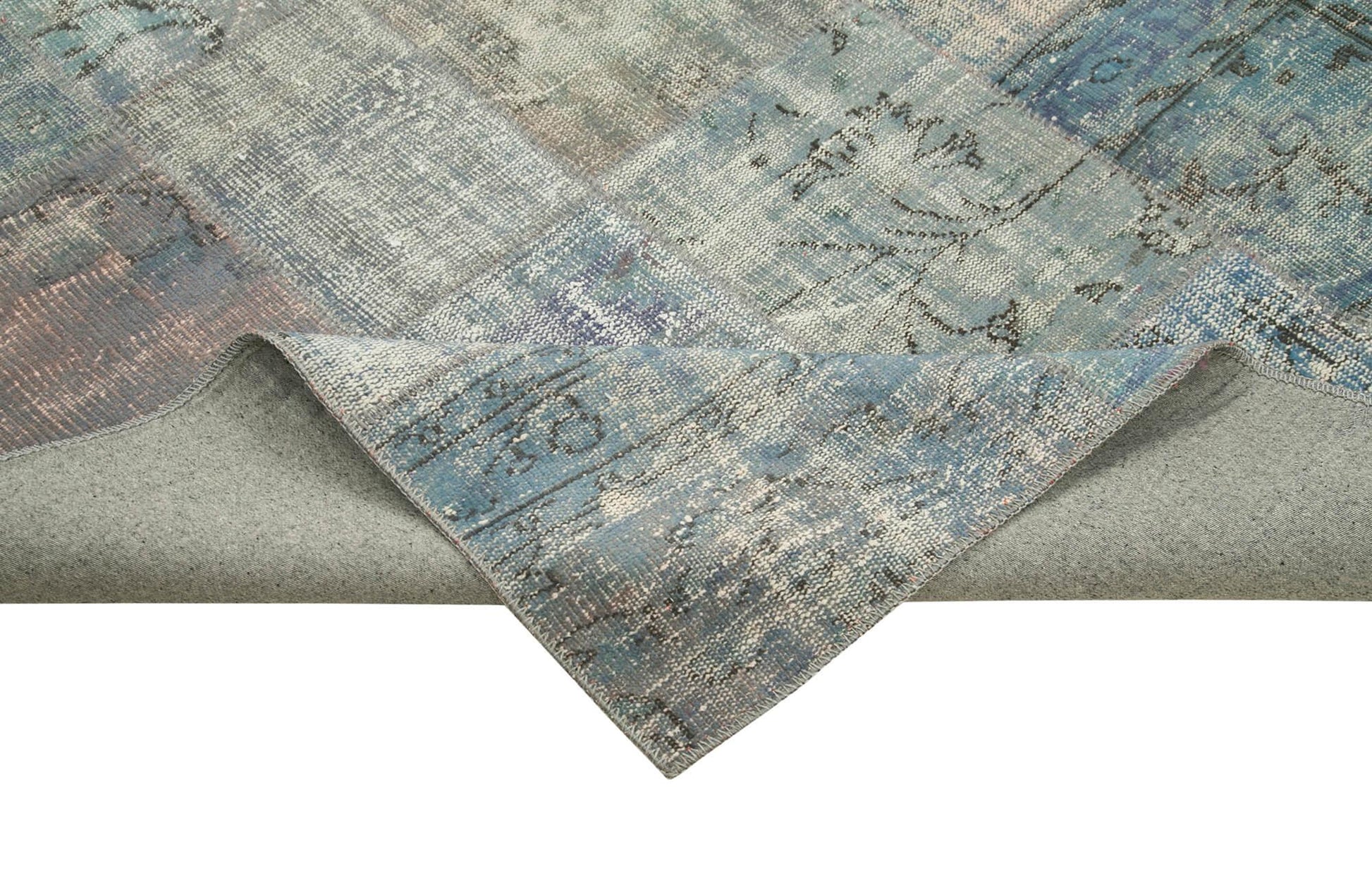 Kırk Yama Mavi Patchwork Pamuk Yün El Dokuma Halısı 250x350 Agacan