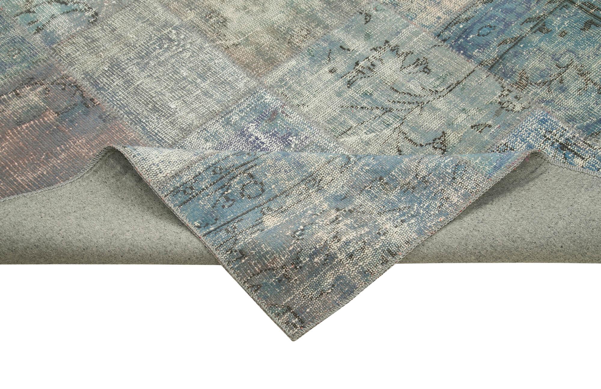 Kırk Yama Mavi Patchwork Pamuk Yün El Dokuma Halısı 250x350 Agacan