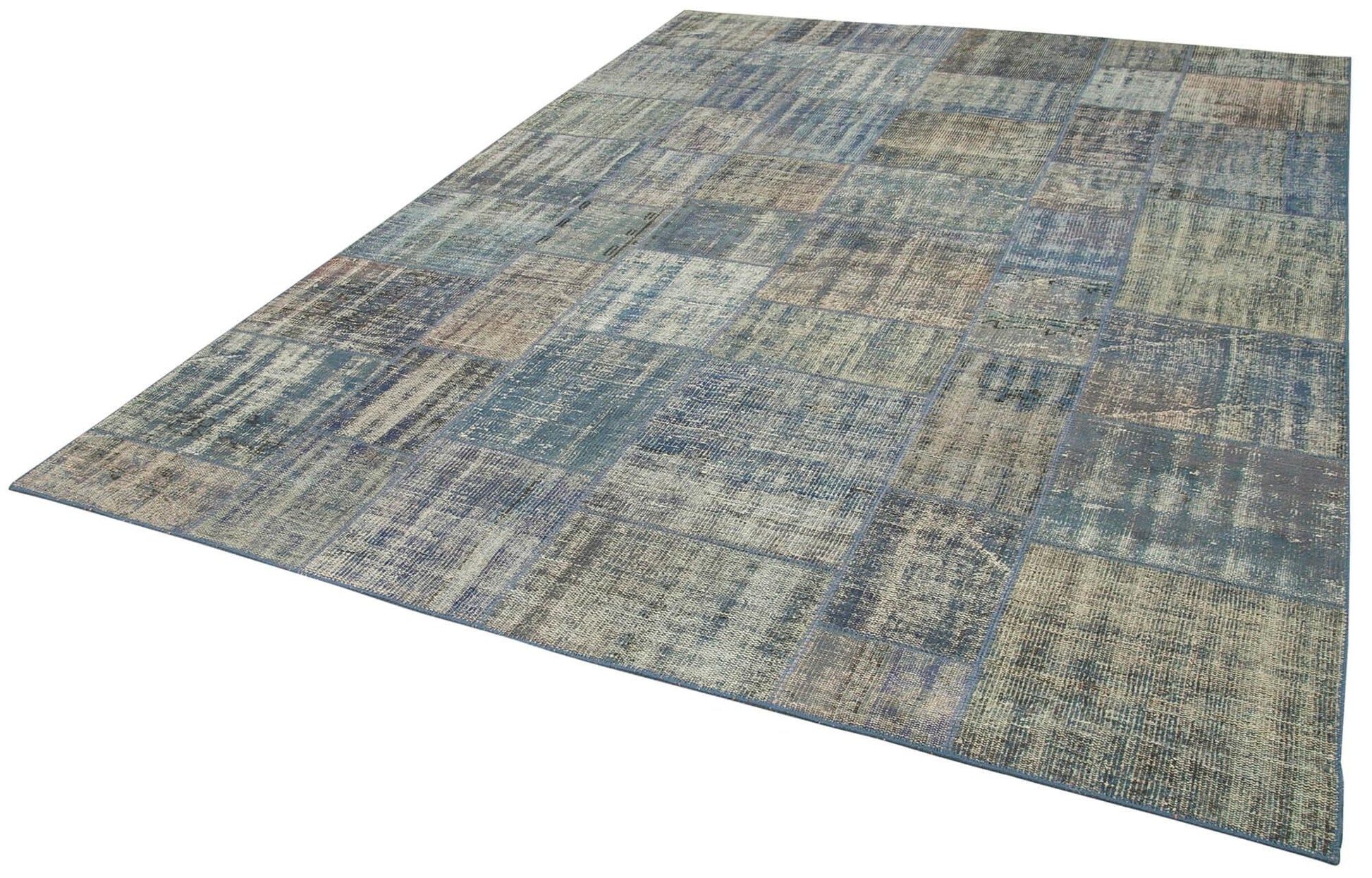 Kırk Yama Mavi Patchwork Pamuk Yün El Dokuma Halısı 240x333 Agacan