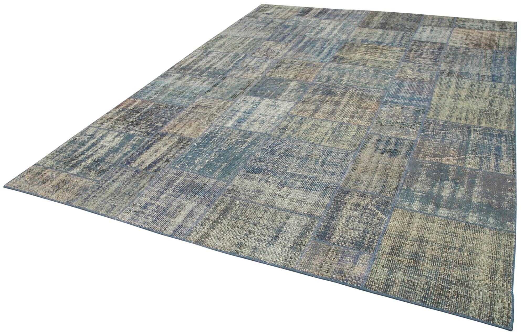 Kırk Yama Mavi Patchwork Pamuk Yün El Dokuma Halısı 240x333 Agacan